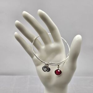 Alex & Ani January Scarlet‎ Charm Silvertone Bangle With Pouch NWOT